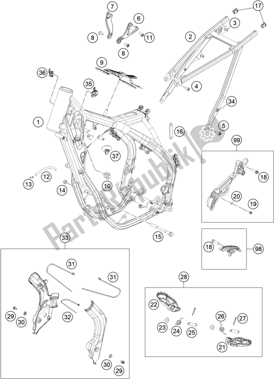 Toutes les pièces pour le Cadre du KTM EX 250F US 2021