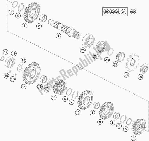 Todas las partes para Transmisión Ii - Contraeje de KTM EX 250F US 2021