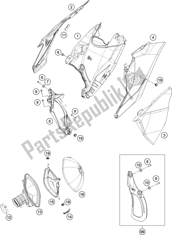 All parts for the Air Filter of the KTM EX 350F US 2021