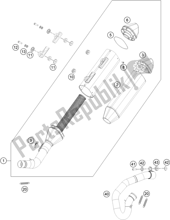 All parts for the Exhaust System of the KTM EX 350F US 2021