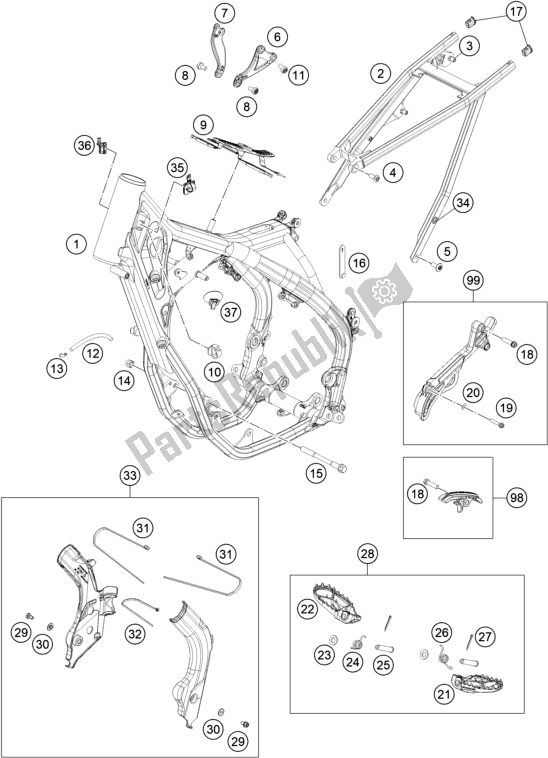 Alle onderdelen voor de Kader van de KTM EX 350F US 2021