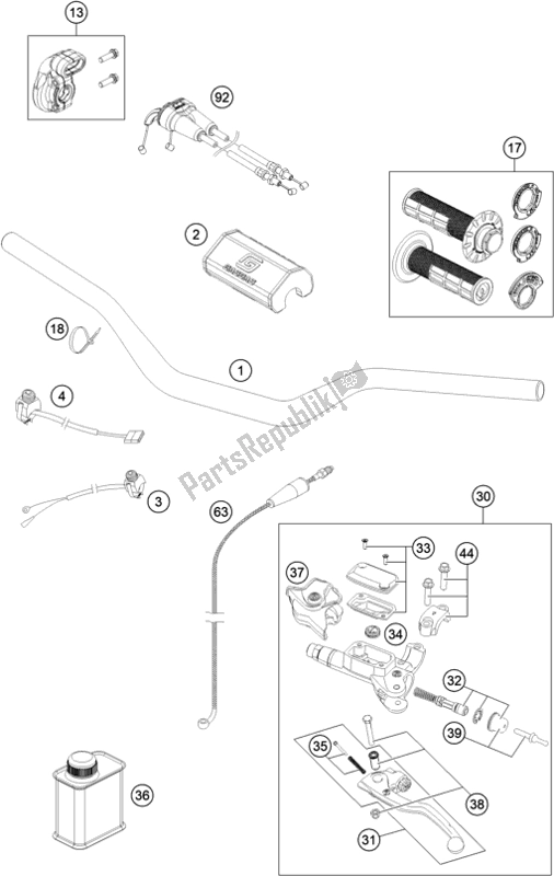 All parts for the Handlebar, Controls of the KTM EX 350F US 2021