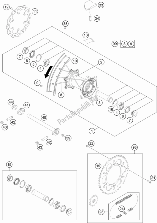 All parts for the Rear Wheel of the KTM EX 350F US 2021