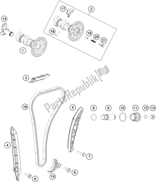 Alle onderdelen voor de Timing Aandrijving van de KTM EX 350F US 2021