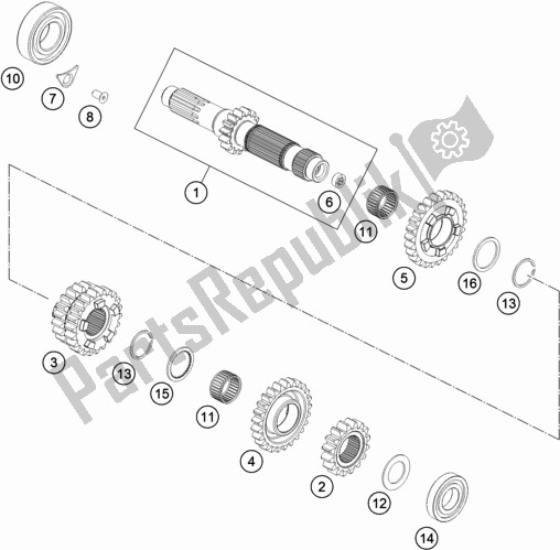 All parts for the Transmission I - Main Shaft of the KTM EX 350F US 2021