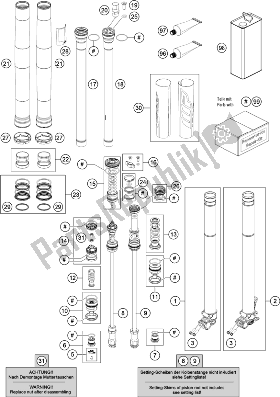 Toutes les pièces pour le Fourche Avant Démontée du KTM EX 450F US 2021