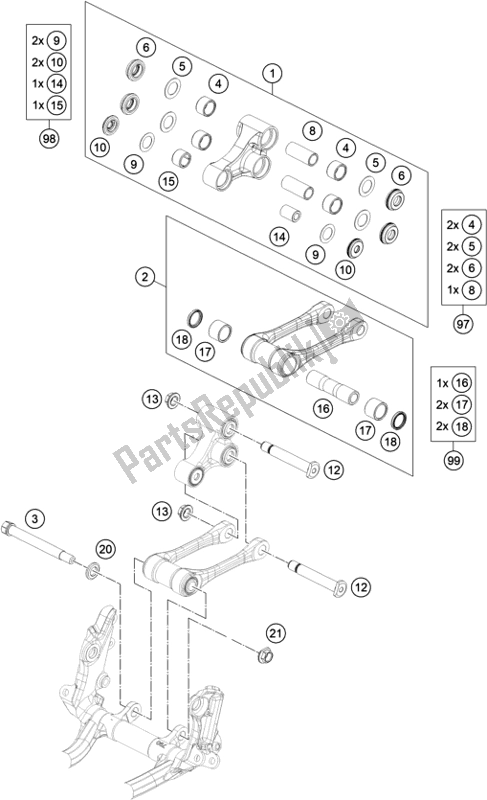 All parts for the Pro Lever Linking of the KTM EX 450F US 2021