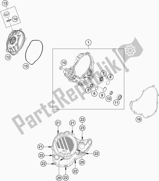 All parts for the Clutch Cover of the KTM Freeride 250 F 2020