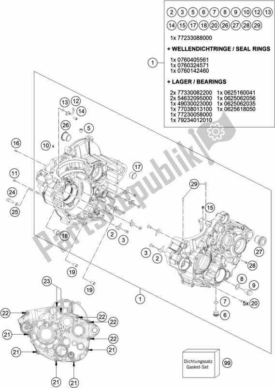 All parts for the Engine Case of the KTM Freeride 250 F 2020