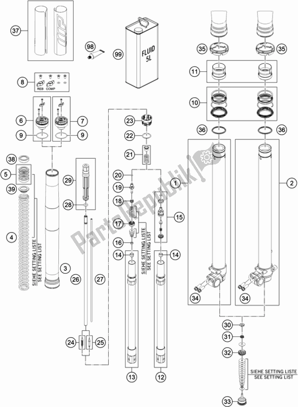 Todas las partes para Horquilla Delantera Desmontada de KTM Freeride 250 F 2020