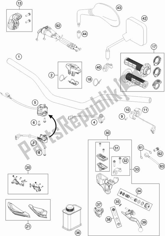 All parts for the Handlebar, Controls of the KTM Freeride 250 F 2020