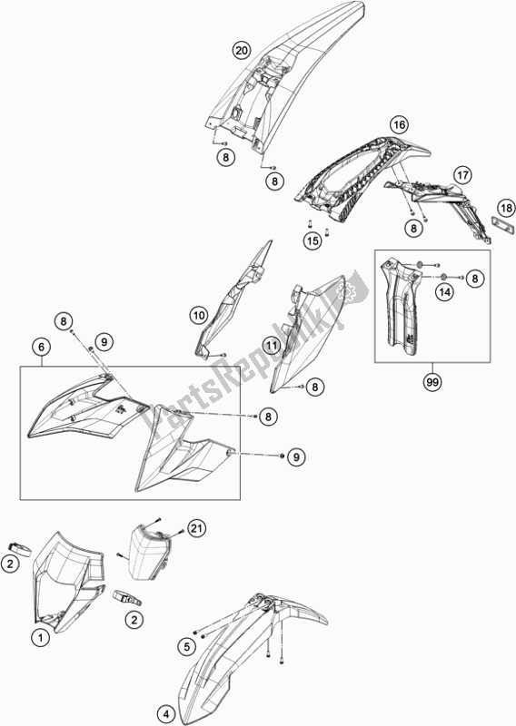 Todas las partes para Máscara, Defensas de KTM Freeride 250 F 2020