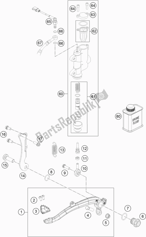 All parts for the Rear Brake Control of the KTM Freeride 250 F 2020