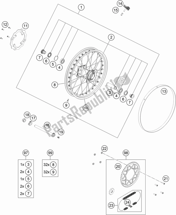 All parts for the Rear Wheel of the KTM Freeride 250 F 2020