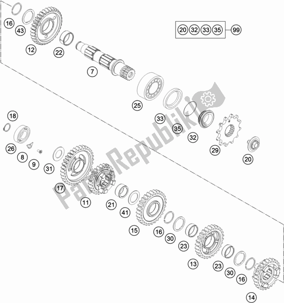 All parts for the Transmission Ii - Countershaft of the KTM Freeride 250 F 2020