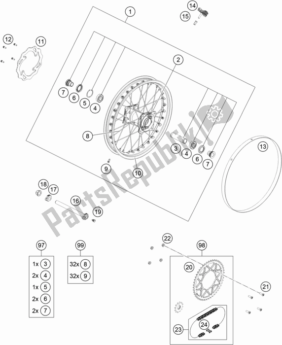 Todas las partes para Rueda Trasera de KTM Freeride 250 F EU 2018