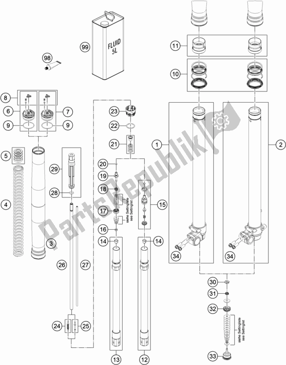 All parts for the Front Fork Disassembled of the KTM Freeride 250 F EU 2019