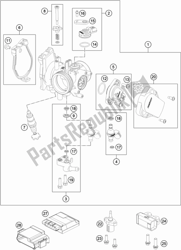 All parts for the Throttle Body of the KTM Freeride 250 F EU 2019