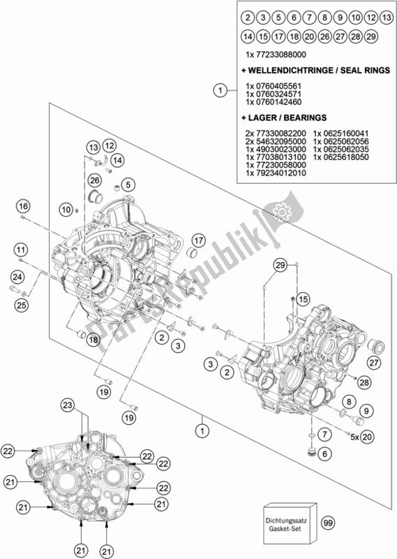 All parts for the Engine Case of the KTM Freeride 250 F EU 2020