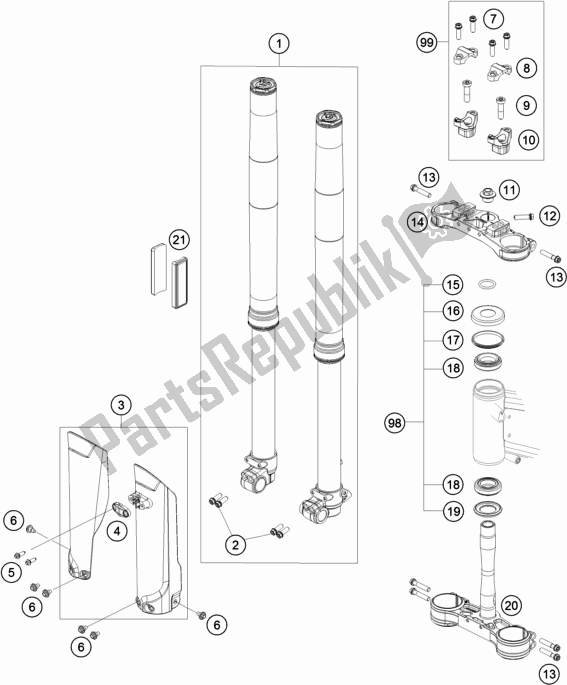 All parts for the Front Fork, Triple Clamp of the KTM Freeride 250 F EU 2020