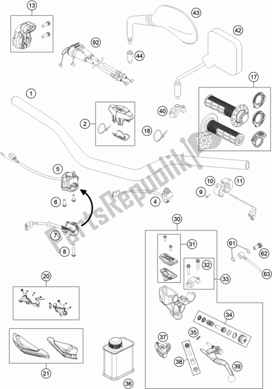 All parts for the Handlebar, Controls of the KTM Freeride 250 F EU 2020