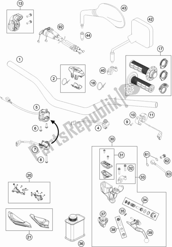 Todas las partes para Manillar, Controles de KTM Freeride 250 F EU 2020