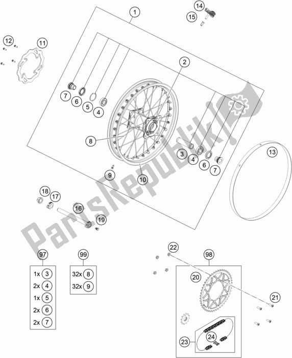Tutte le parti per il Ruota Posteriore del KTM Freeride 250 F EU 2020