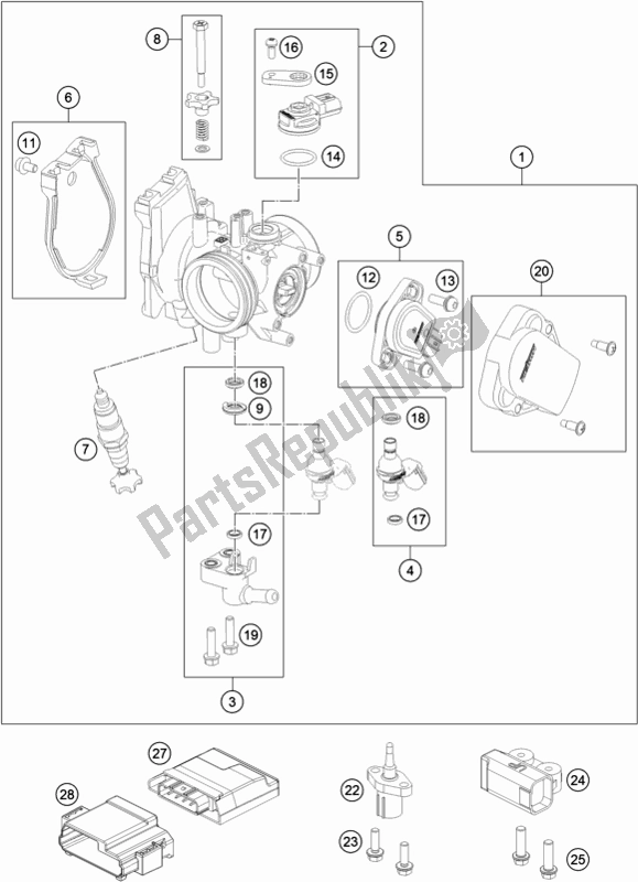 All parts for the Throttle Body of the KTM Freeride 250 F EU 2020