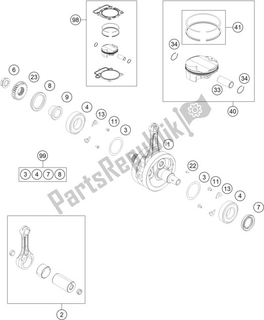 All parts for the Crankshaft, Piston of the KTM Freeride 350 2017