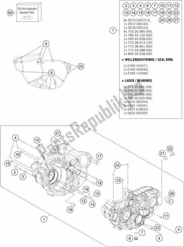 All parts for the Engine Case of the KTM Freeride 350 2017