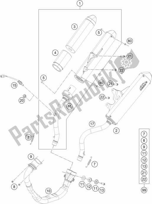 All parts for the Exhaust System of the KTM Freeride 350 2017