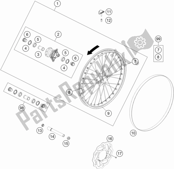 All parts for the Front Wheel of the KTM Freeride 350 2017