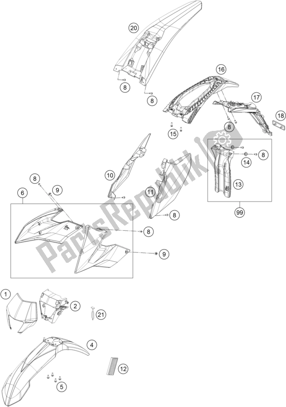 Toutes les pièces pour le Masque, Garde-boue du KTM Freeride 350 2017