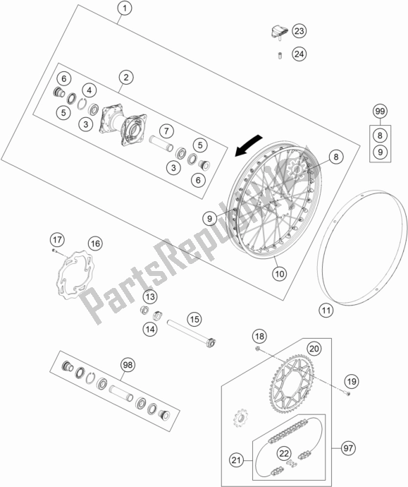 All parts for the Rear Wheel of the KTM Freeride 350 2017