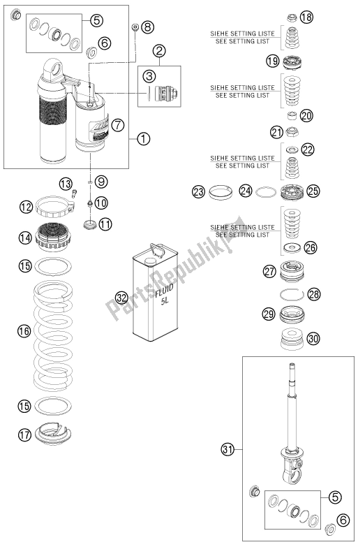 Todas las partes para Amortiguador Desmontado de KTM Freeride 350 2017 Todas las partes para Amortiguador Desmontado de KTM Freeride 350 2017