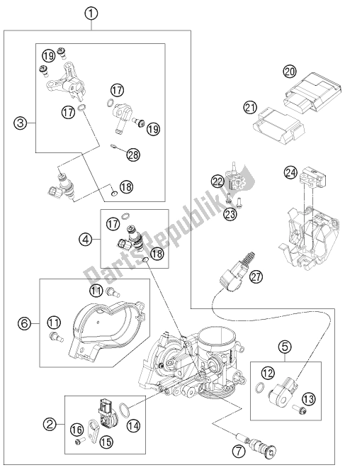 All parts for the Throttle Body of the KTM Freeride 350 2017