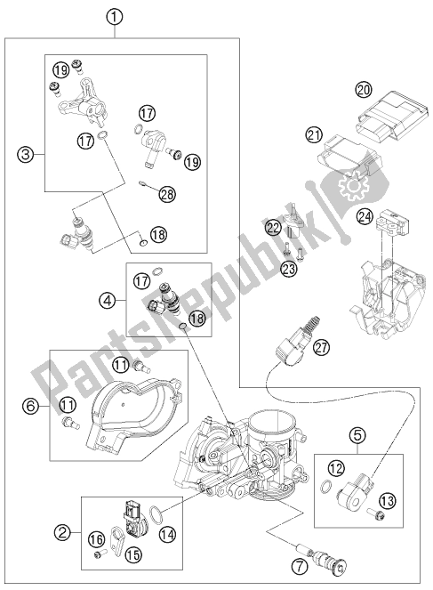 All parts for the Throttle Body of the KTM Freeride 350 2017