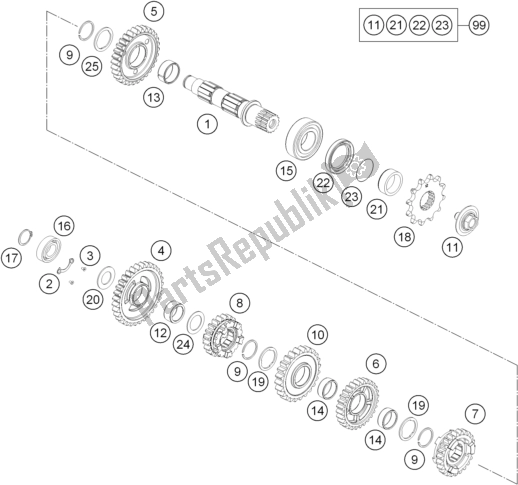 Toutes les pièces pour le Transmission Ii - Arbre Intermédiaire du KTM Freeride 350 2017