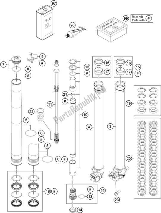 Todas las partes para Horquilla Delantera Desmontada de KTM Freeride E-XC EU 0 2017