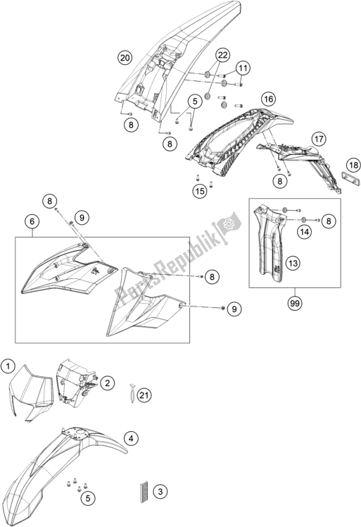 Toutes les pièces pour le Masque, Ailes du KTM Freeride E-XC EU 0 2017