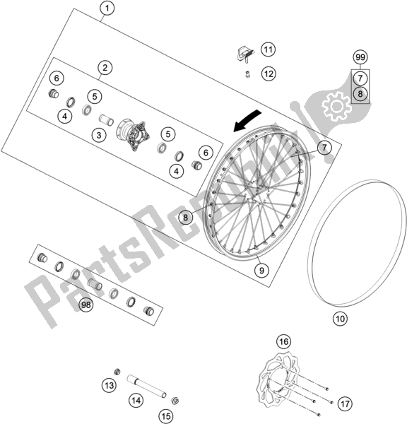 All parts for the Front Wheel of the KTM Freeride E-XC EU 0 2018