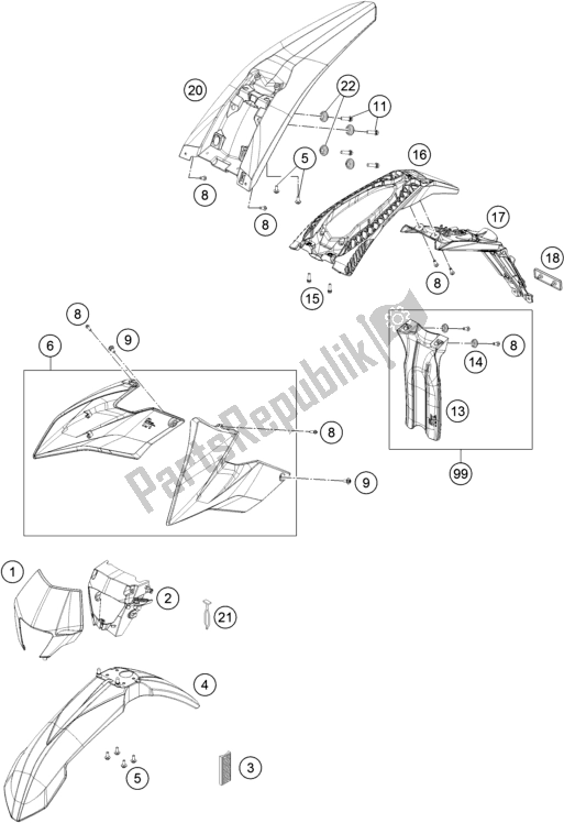All parts for the Mask, Fenders of the KTM Freeride E-XC EU 0 2018
