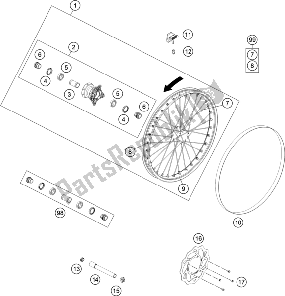 All parts for the Front Wheel of the KTM Freeride E-XC EU 0 2020