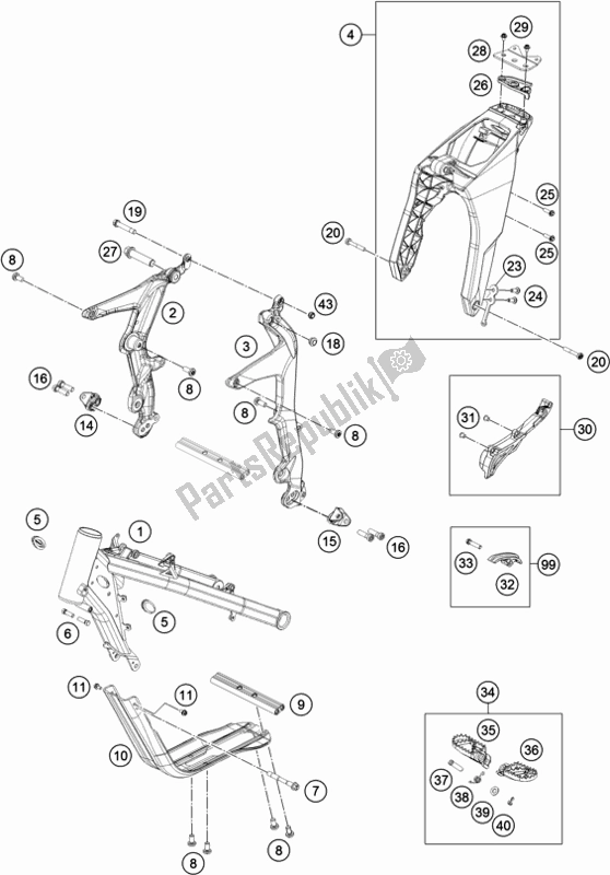 Todas las partes para Marco de KTM Freeride E-XC EU 0 2021