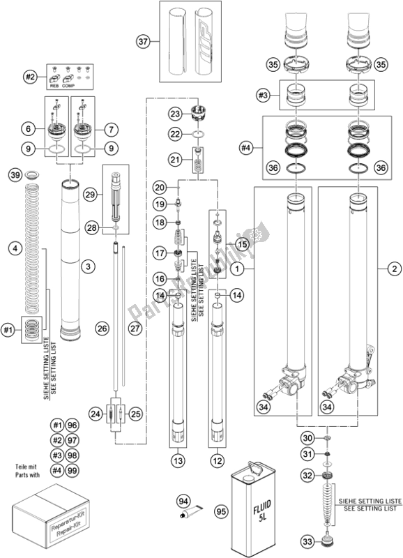 All parts for the Front Fork Disassembled of the KTM Freeride E-XC EU 0 2021