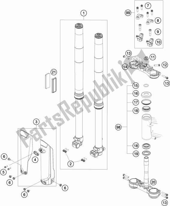 All parts for the Front Fork, Triple Clamp of the KTM Freeride E-XC EU 0 2021