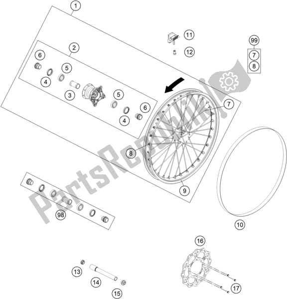 All parts for the Front Wheel of the KTM Freeride E-XC EU 0 2021