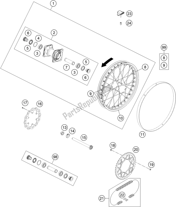 All parts for the Rear Wheel of the KTM Freeride E-XC EU 0 2021