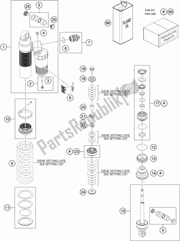 All parts for the Shock Absorber Disassembled of the KTM Freeride E-XC EU 0 2021