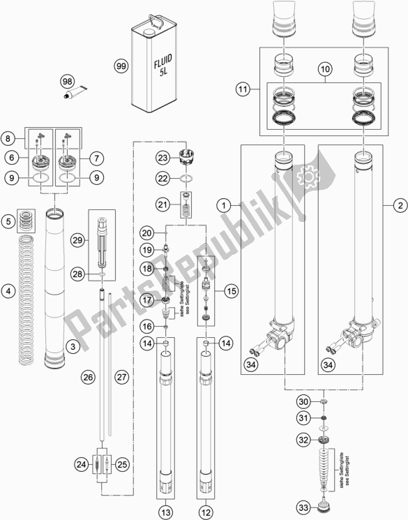 All parts for the Front Fork Disassembled of the KTM Freeride E-XC NG EU 0 2018
